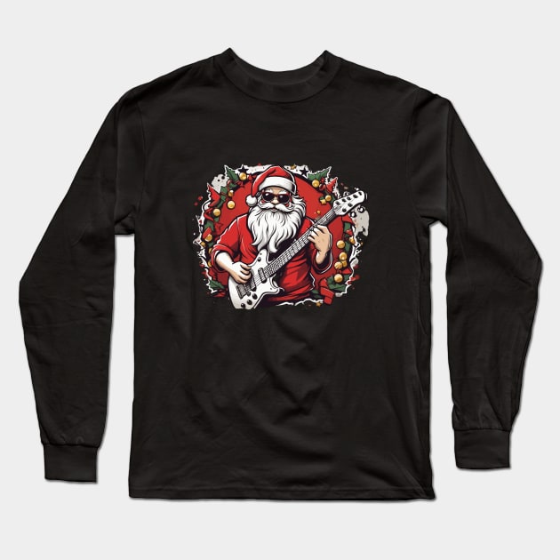 Santa Claus Guitar Long Sleeve T-Shirt by Prime Quality Designs